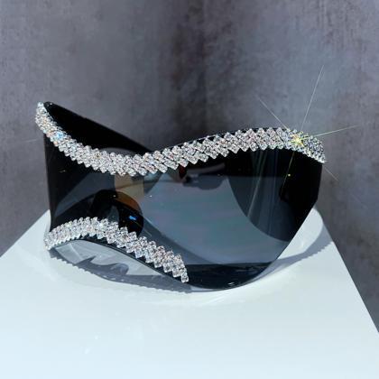 Oversized Punk Bling Diamond Sunglasses Women..