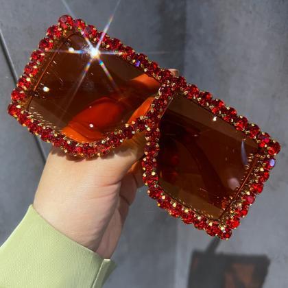 Diamond Sunglasses Women Fashion Big Frame Sun..