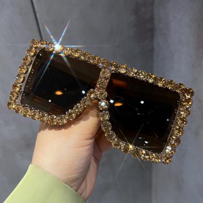 Diamond Sunglasses Women Fashion Big Frame Sun..