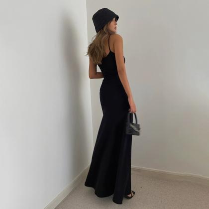 Simple Solid Dress Women Sexy Backless Off..