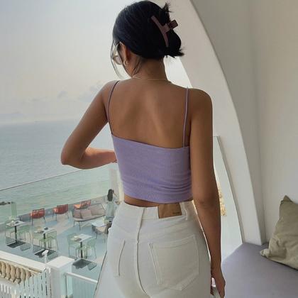Casual Sleeveless Strap Top Sexy Backless Tight..
