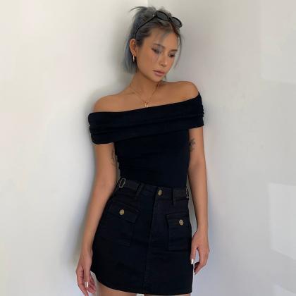 Sexy Short Sleeve Strapless Backless Tight Crop..