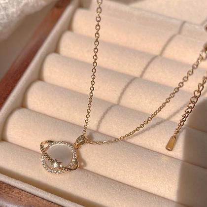 Trendy 14k Real Gold Plating Planet Opal Necklaces..
