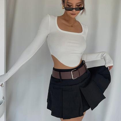 Cute Solid Pleats Skirt High Waist Sexy Mini Skirt