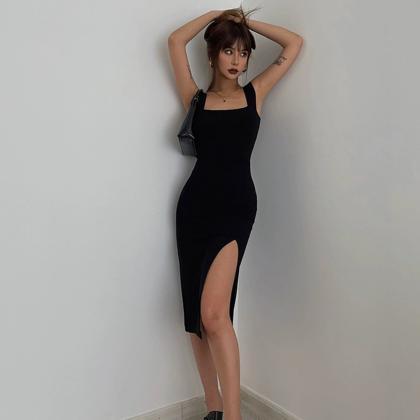 Sexy Backless Halter Party Dress Square Collar..
