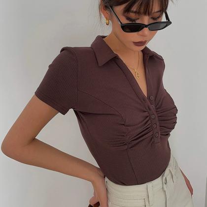 Sexy V-neck Ruffle Short Sleeve Crop Shirt Top Tee