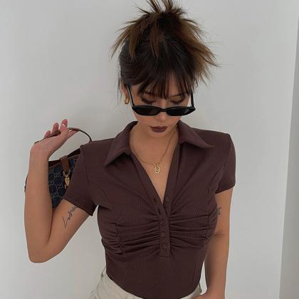 Sexy V-neck Ruffle Short Sleeve Crop Shirt Top Tee