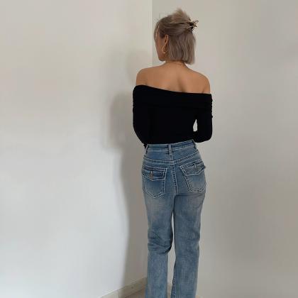 Sexy Strapless Backless Top Long Sleeve Casual..
