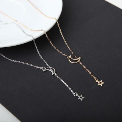 Fashion Moon Star Pendant Choker Necklace Gold..