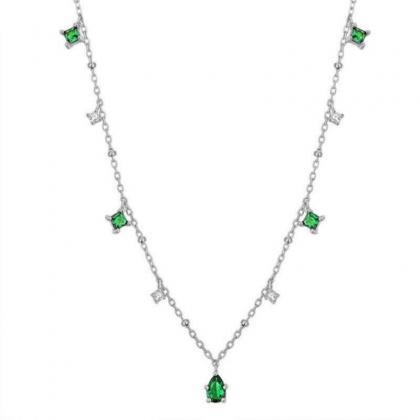 Sterling Silver Green Zirconia Drop Necklace Charm..