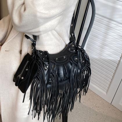 Women Bags Designer Luxury Rivets Handbags Tassel..