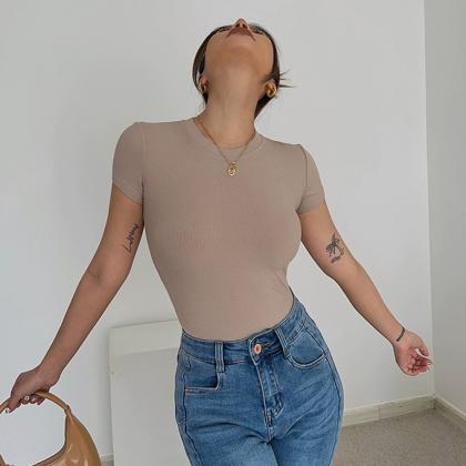 Casual Stretch Tight Scoop Neck Short Sleeve Shirt..