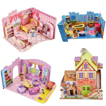 Kids 3d Stereo Puzzle Cartoon House Building Model..
