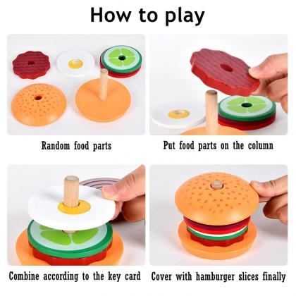 Montessori Wooden Burger Stacking Toys For..