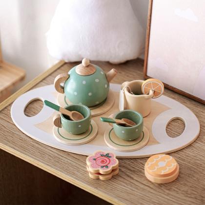 Wooden Afternoon Tea Set Toy Pretend Play Food..
