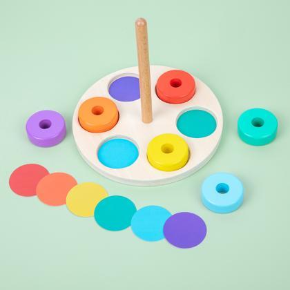 Montessori Toys Rainbow Stacking Ring Tower Board..
