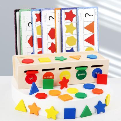 Wooden Shape Color Sorting Toy Storage Box 25..