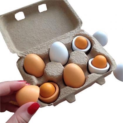 6pcs Simulation Wooden Eggs Toys Set Kids Pretend..