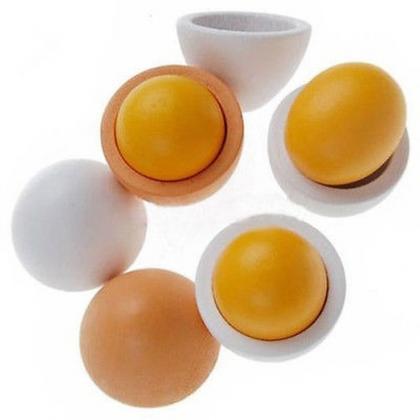 6pcs Simulation Wooden Eggs Toys Set Kids Pretend..