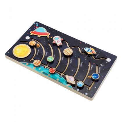 Wooden Solar System Cognitive Game Colorful Sun..