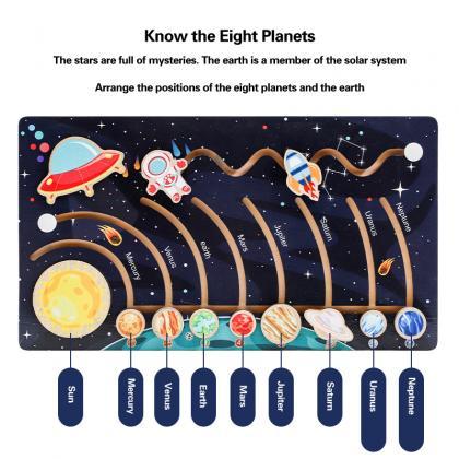 Wooden Solar System Cognitive Game Colorful Sun..