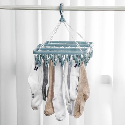32 Clips Folding Clothes Dryer Hanger Windproof..