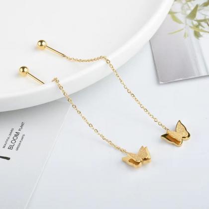 Cute Frosted Butterfly Stainless Steel Gold Plated..
