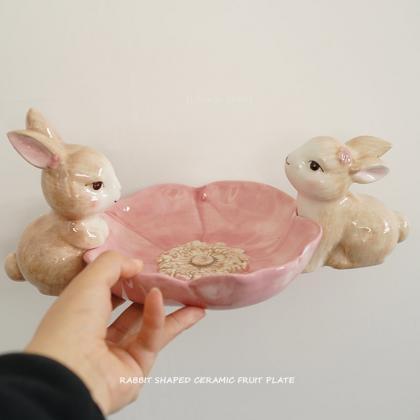 Hand Painted Rabbit Petal Amphora Ceramic Fruit..