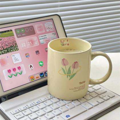 Korean Ceramic Coffee Cup Rabbit Tulip Cup, Cute..