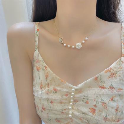 Fashion White Flower Necklace For Women Pearl..
