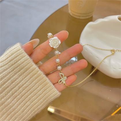 Fashion White Flower Necklace For Women Pearl..