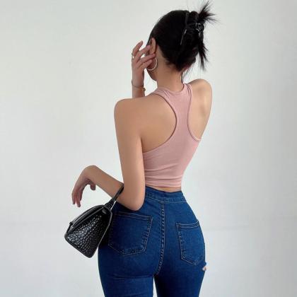 Sexy Tight Stretch Backless Solid Short Sport Vest..