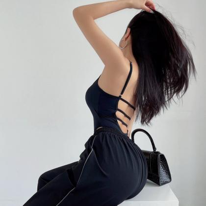 Sexy Backless Tight Strap Vest Tank Top Romper..