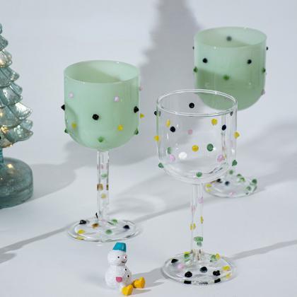 Hand Made Goblet Glass Cup With Colorful Candy..