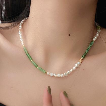 Natural Jade Necklace Freshwater Pearl Clavicle..