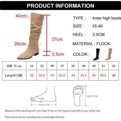 Slip On Pleated Knee High Boots Women Korean..