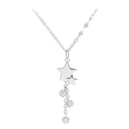 Silver Color Star Necklace For Women Girl Zircon..