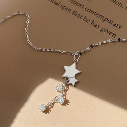 Silver Color Star Necklace For Women Girl Zircon..