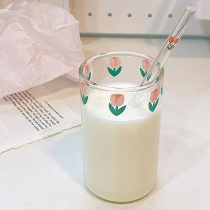 320ml Printing Iced Juice Glass Cup Straw Milk Cup..