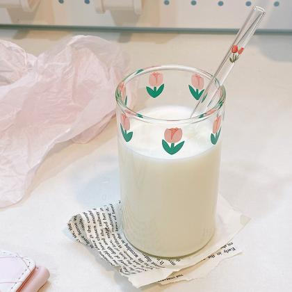 320ml Printing Iced Juice Glass Cup Straw Milk Cup..