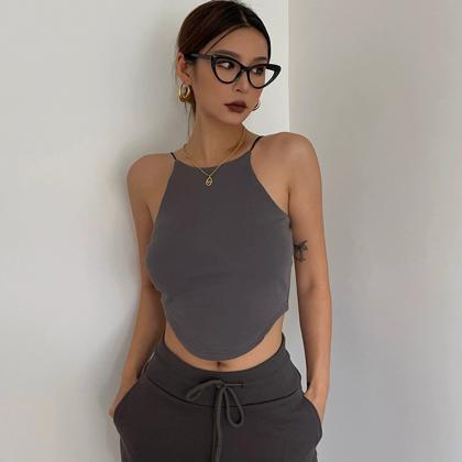Sexy Strap Tank Top Solid Backless High Waist Vest..