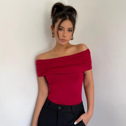 Sexy Off Shoulder Ruffle Short Sleeve Tight Tops