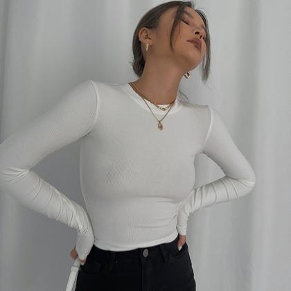 Casual Long Sleeve Tight Top Solid Shirt Sexy Top