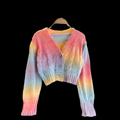 Korean Fashion Rainbow Striped Knitted Cardigan..