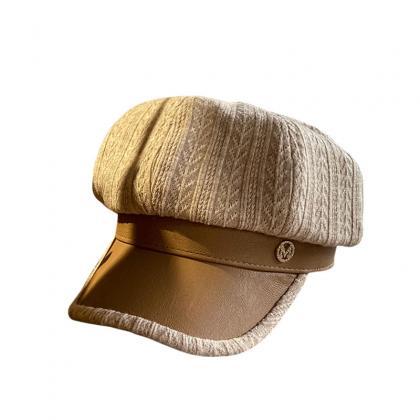 Hat Female Leather Beret Autumn And Winter Tide..
