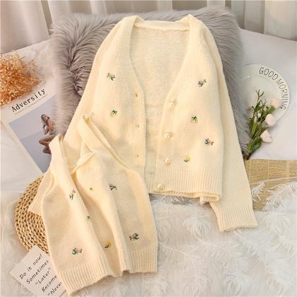 Japanese Sweet Flower Embroidery Cardigans And..