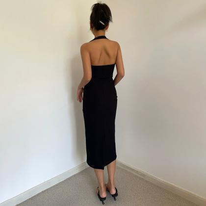 Sexy Backless Halter Party Dress High Waist Prom..