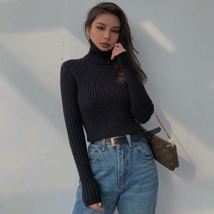 Casual Long Sleeve Tight Top Sweater Solid Shirt..