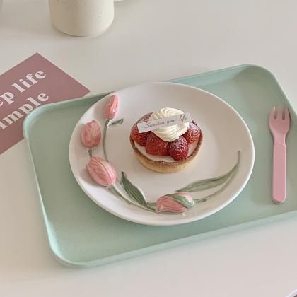 3-d Tulip Design Porcelain Plate Dessert Plate..