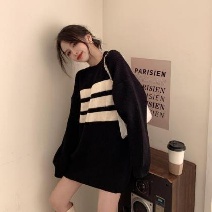 Patchwork Women Sweater Oversized Winter Pullovers..